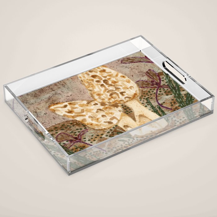 Little Morel Mushrooms in Warm Brown Acrylic Tray Gallery Image 1