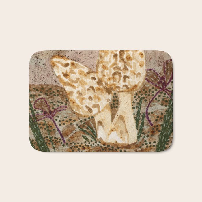 Little Morel Mushrooms in Warm Brown Bath Mat Gallery Image 1