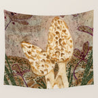 Little Morel Mushrooms in Warm Brown Wall Tapestry Gallery Image 4