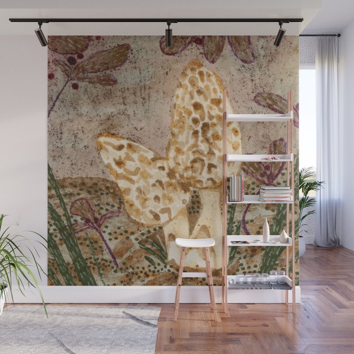 Little Morel Mushrooms in Warm Brown Wall Mural Gallery Image 1