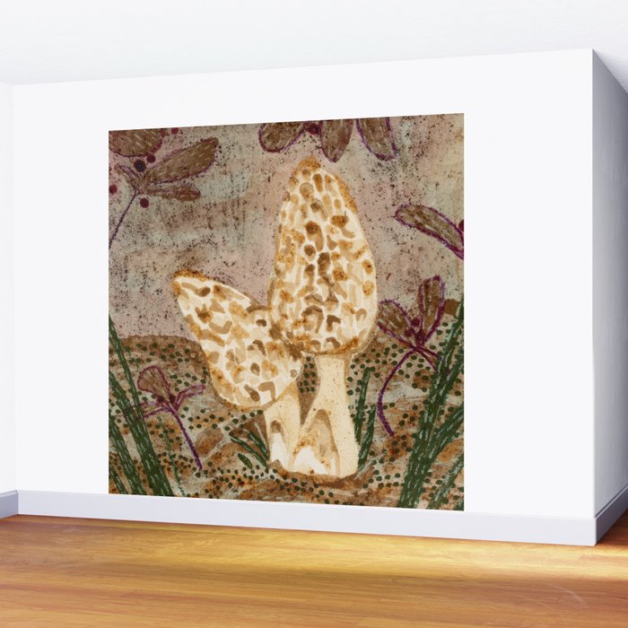Little Morel Mushrooms in Warm Brown Wall Mural Gallery Image 2