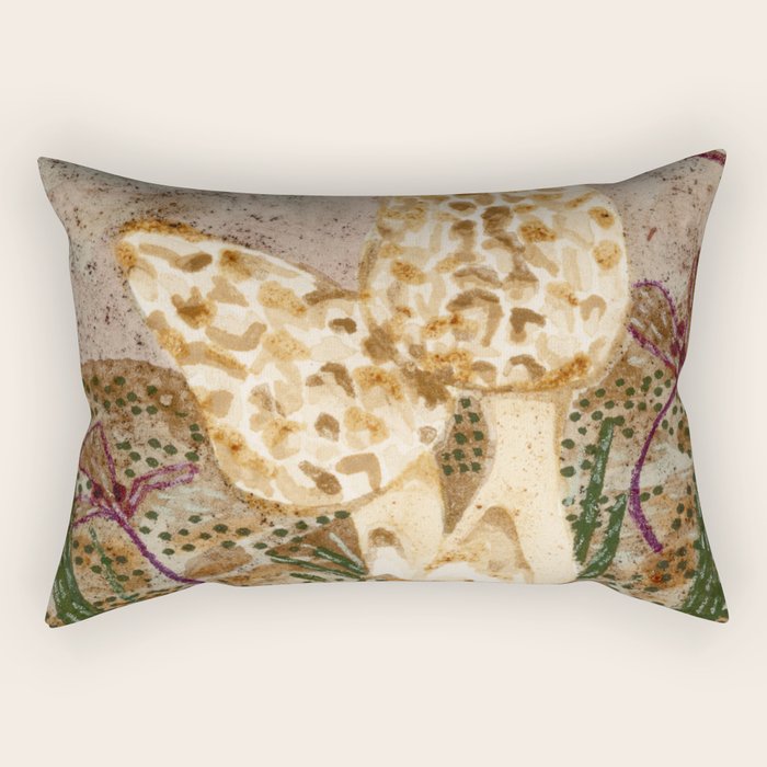 Little Morel Mushrooms in Warm Brown Rectangular Pillow Gallery Image 2