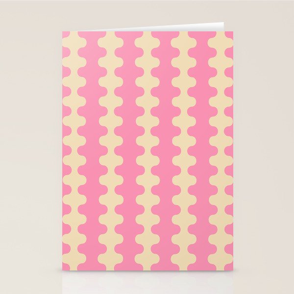 Wavy Stripes Ogee A-Go-Go Retro Contemporary Pattern in Pink Cream Stationery Card Gallery Image 1