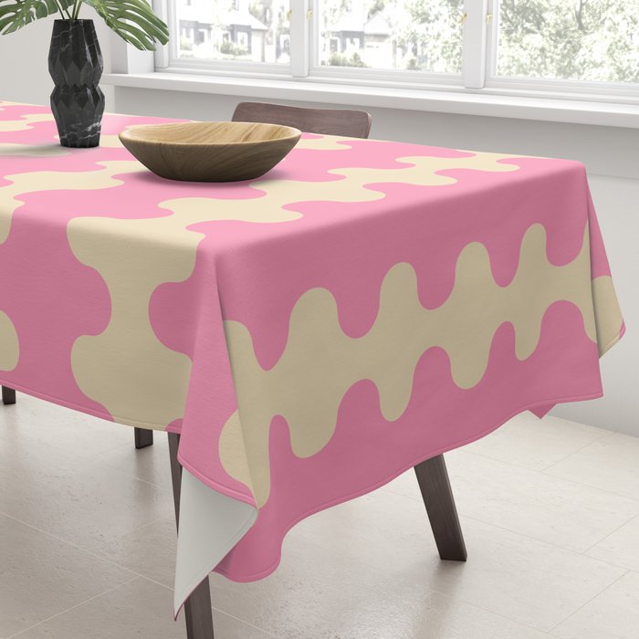 Wavy Stripes Ogee A-Go-Go Retro Contemporary Pattern in Pink Cream Tablecloth Gallery Image 3