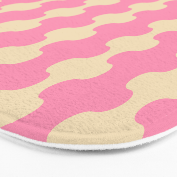 Wavy Stripes Ogee A-Go-Go Retro Contemporary Pattern in Pink Cream Bath Mat Gallery Image 3