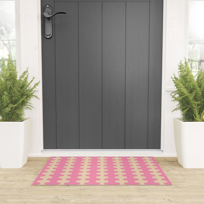 Wavy Stripes Ogee A-Go-Go Retro Contemporary Pattern in Pink Cream Welcome Mat Gallery Image 3