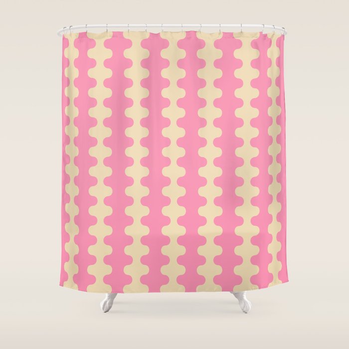 Wavy Stripes Ogee A-Go-Go Retro Contemporary Pattern in Pink Cream Shower Curtain Gallery Image 1