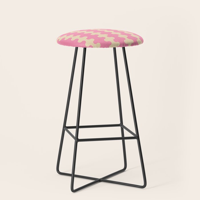 Wavy Stripes Ogee A-Go-Go Retro Contemporary Pattern in Pink Cream Stool Gallery Image 1