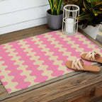 Wavy Stripes Ogee A-Go-Go Retro Contemporary Pattern in Pink Cream Outdoor Rug Gallery Image 2