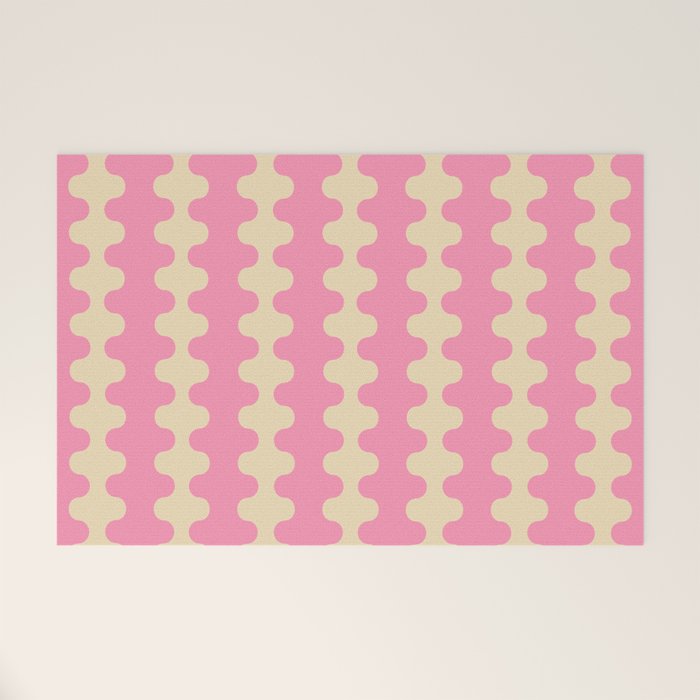 Wavy Stripes Ogee A-Go-Go Retro Contemporary Pattern in Pink Cream Welcome Mat Gallery Image 1