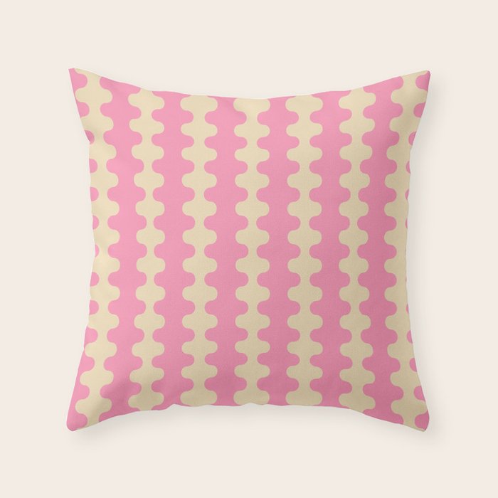 Wavy Stripes Ogee A-Go-Go Retro Contemporary Pattern in Pink Cream Throw Pillow Gallery Image 1