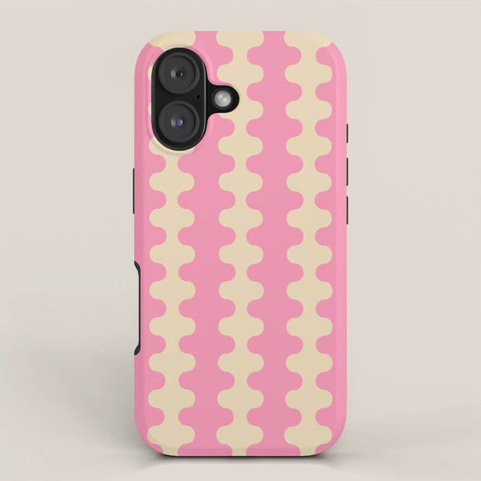 Wavy Stripes Ogee A-Go-Go Retro Contemporary Pattern in Pink Cream iPhone Case Gallery Image 1