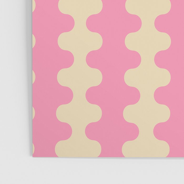 Wavy Stripes Ogee A-Go-Go Retro Contemporary Pattern in Pink Cream Poster Gallery Image 3