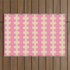 Wavy Stripes Ogee A-Go-Go Retro Contemporary Pattern in Pink Cream Outdoor Rug Gallery Image 1