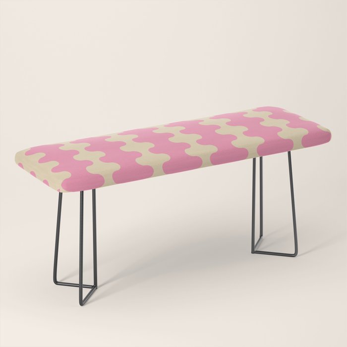 Wavy Stripes Ogee A-Go-Go Retro Contemporary Pattern in Pink Cream Bench Gallery Image 1