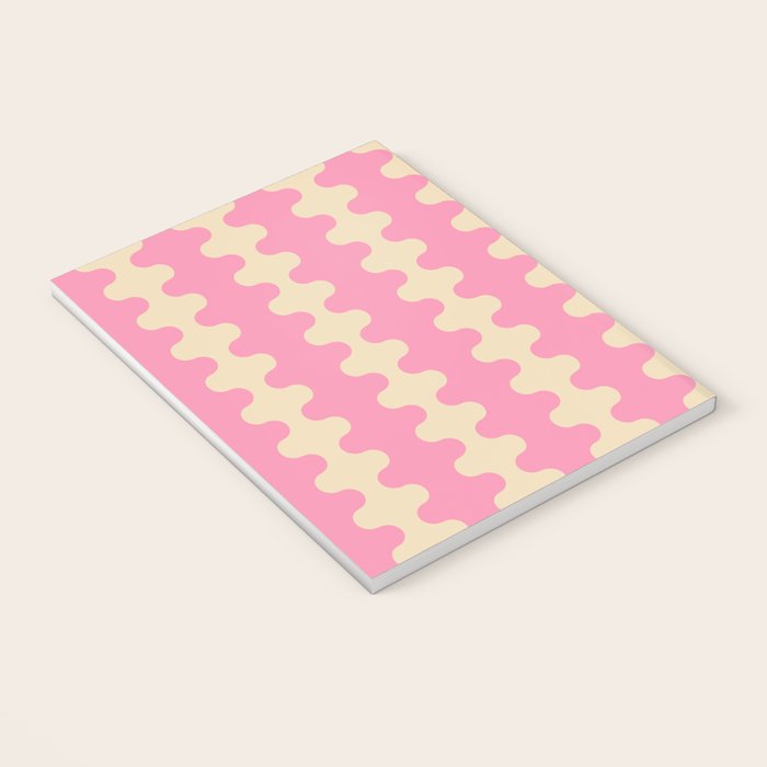 Wavy Stripes Ogee A-Go-Go Retro Contemporary Pattern in Pink Cream Notebook Gallery Image 3