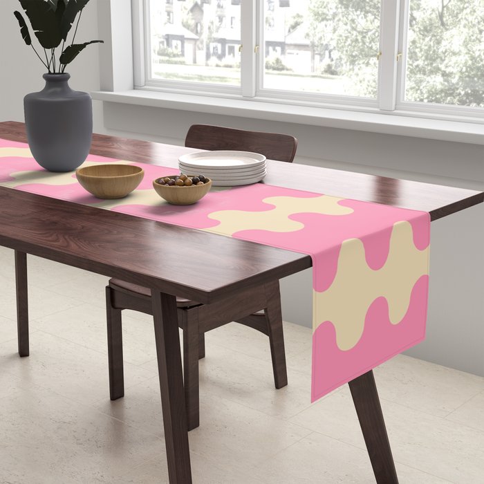 Wavy Stripes Ogee A-Go-Go Retro Contemporary Pattern in Pink Cream Table Runner Gallery Image 2