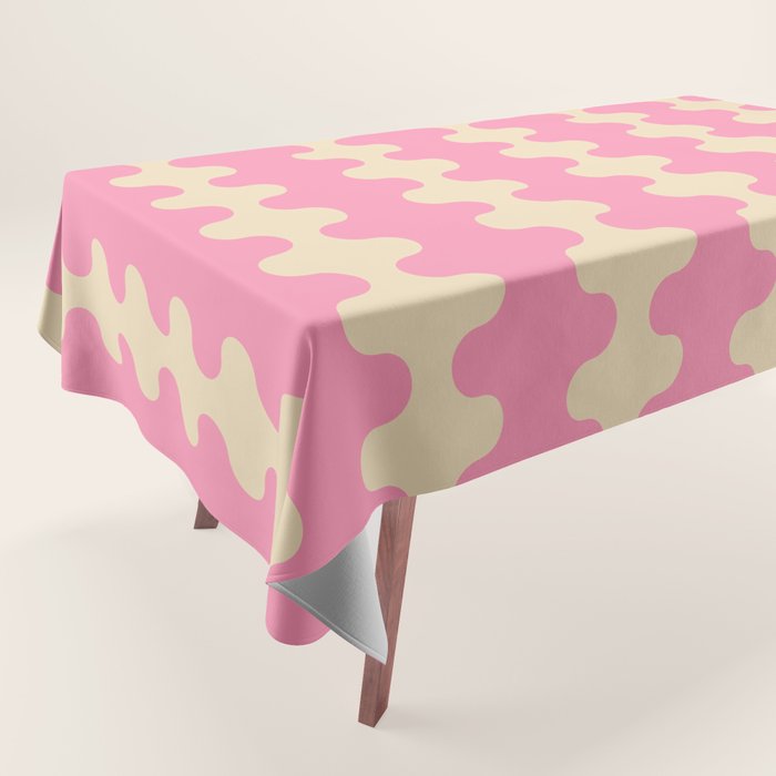 Wavy Stripes Ogee A-Go-Go Retro Contemporary Pattern in Pink Cream Tablecloth Gallery Image 1