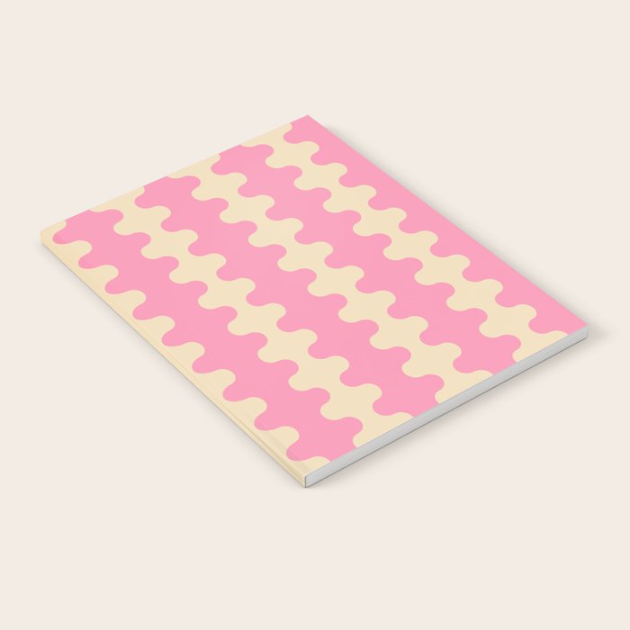 Wavy Stripes Ogee A-Go-Go Retro Contemporary Pattern in Pink Cream Notebook Gallery Image 2