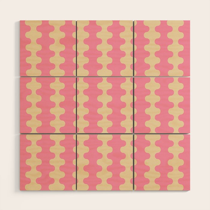 Wavy Stripes Ogee A-Go-Go Retro Contemporary Pattern in Pink Cream Wood Wall Art Gallery Image 1