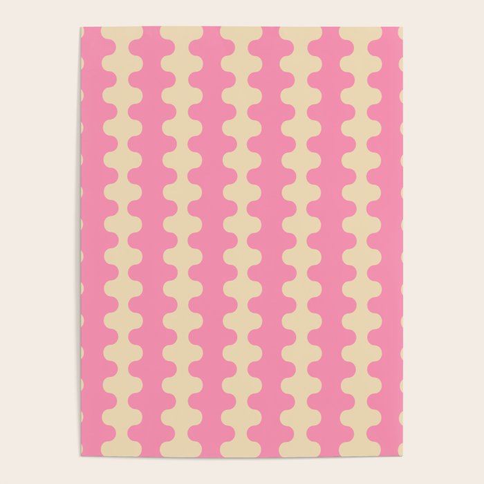 Wavy Stripes Ogee A-Go-Go Retro Contemporary Pattern in Pink Cream Poster Gallery Image 4