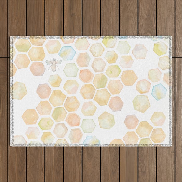 Bee and honeycomb watercolor Outdoor Rug Gallery Image 1