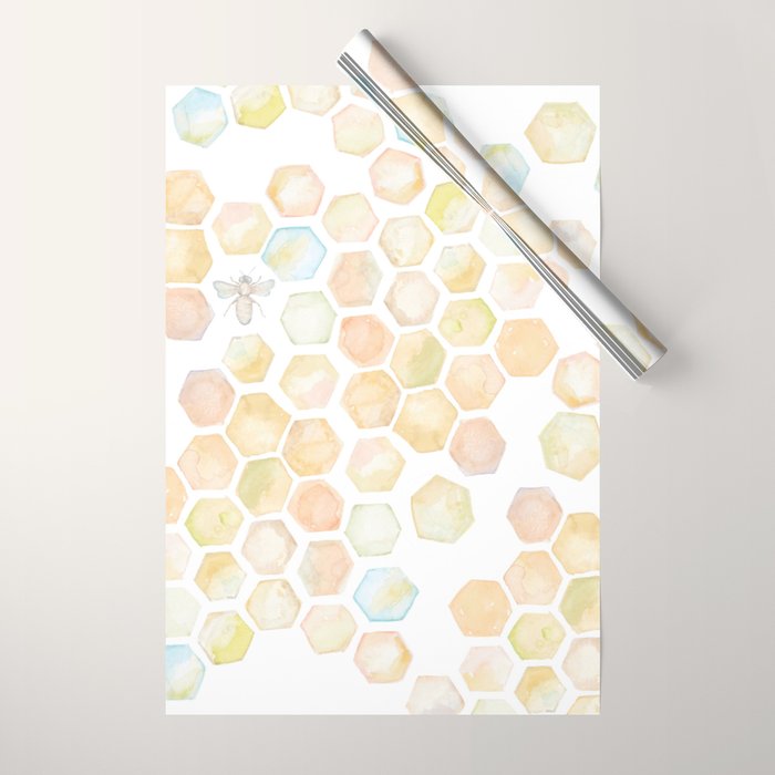 Bee and honeycomb watercolor Wrapping Paper Gallery Image 1