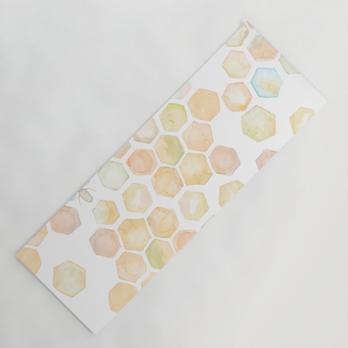 Bee and honeycomb watercolor Yoga Mat Gallery Image 1