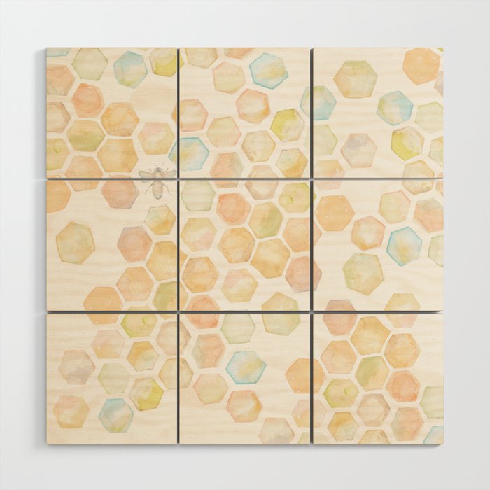 Bee and honeycomb watercolor Wood Wall Art Gallery Image 1
