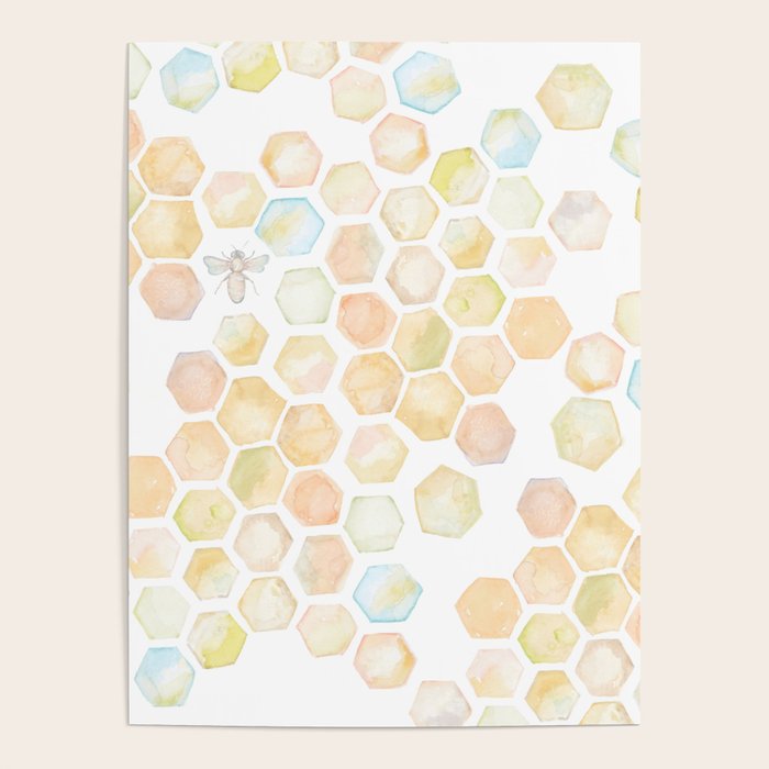 Bee and honeycomb watercolor Poster Gallery Image 4