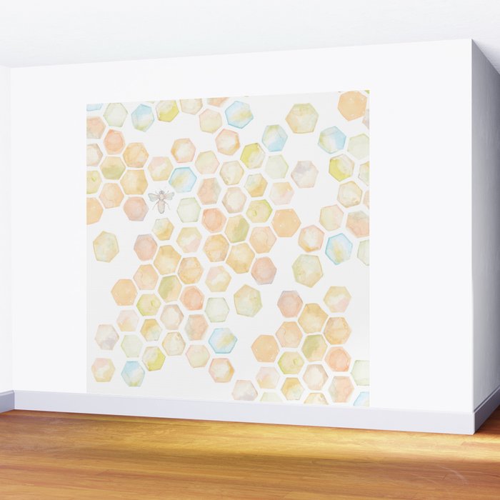 Bee and honeycomb watercolor Wall Mural Gallery Image 2