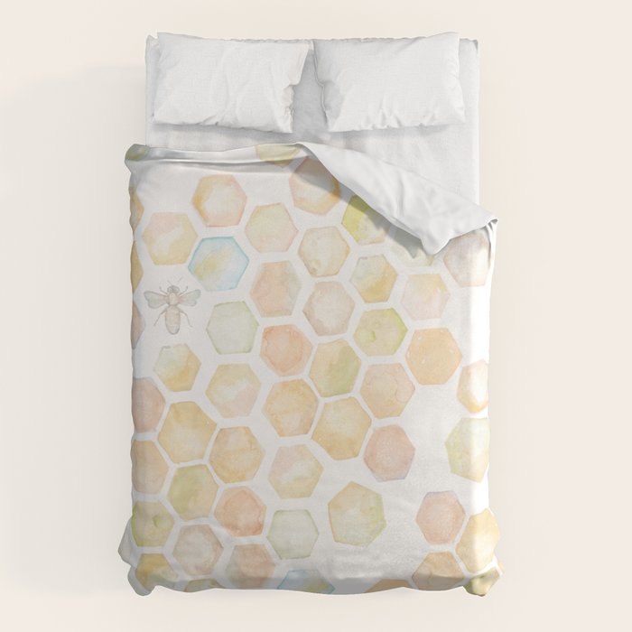 Bee and honeycomb watercolor Duvet Cover Gallery Image 6