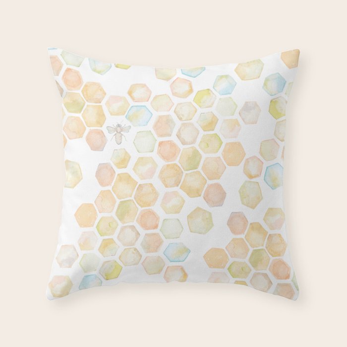 Bee and honeycomb watercolor Throw Pillow Gallery Image 6