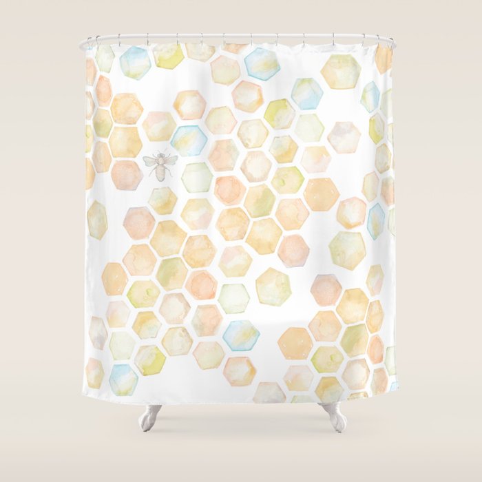 Bee and honeycomb watercolor Shower Curtain Gallery Image 1