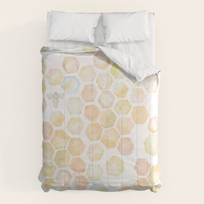 Bee and honeycomb watercolor Comforter Gallery Image 1