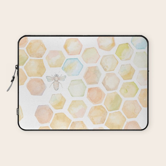 Bee and honeycomb watercolor Laptop Sleeve Gallery Image 1