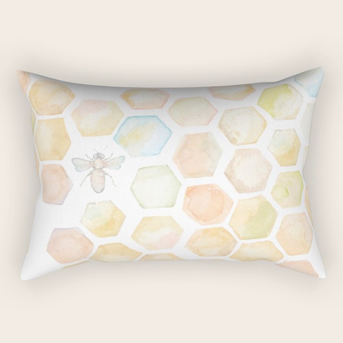 Bee and honeycomb watercolor Rectangular Pillow Gallery Image 1