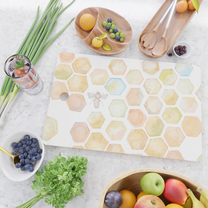 Bee and honeycomb watercolor Cutting Board Gallery Image 2