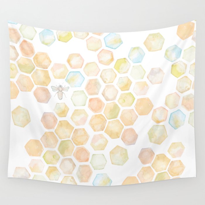 Bee and honeycomb watercolor Wall Tapestry Gallery Image 4