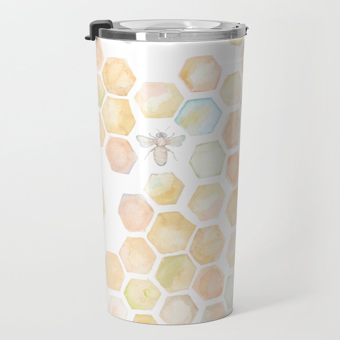 Bee and honeycomb watercolor Travel Mug Gallery Image 3