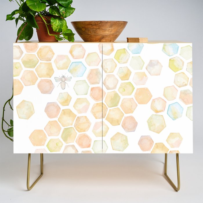Bee and honeycomb watercolor Credenza Gallery Image 1