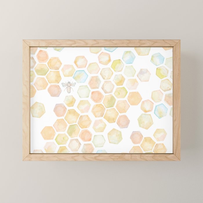 Bee and honeycomb watercolor Mini Art Print Gallery Image 1