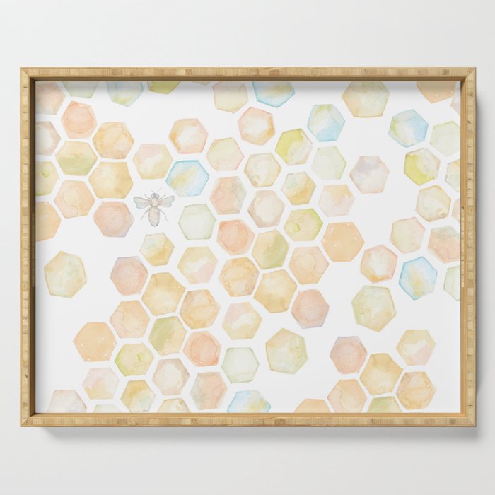 Bee and honeycomb watercolor Serving Tray Gallery Image 1