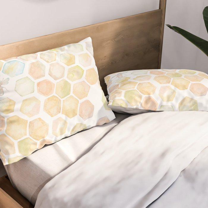 Bee and honeycomb watercolor Pillow Sham Gallery Image 2