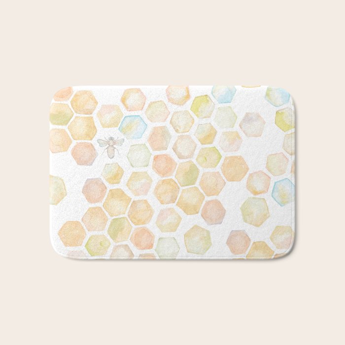Bee and honeycomb watercolor Bath Mat Gallery Image 1