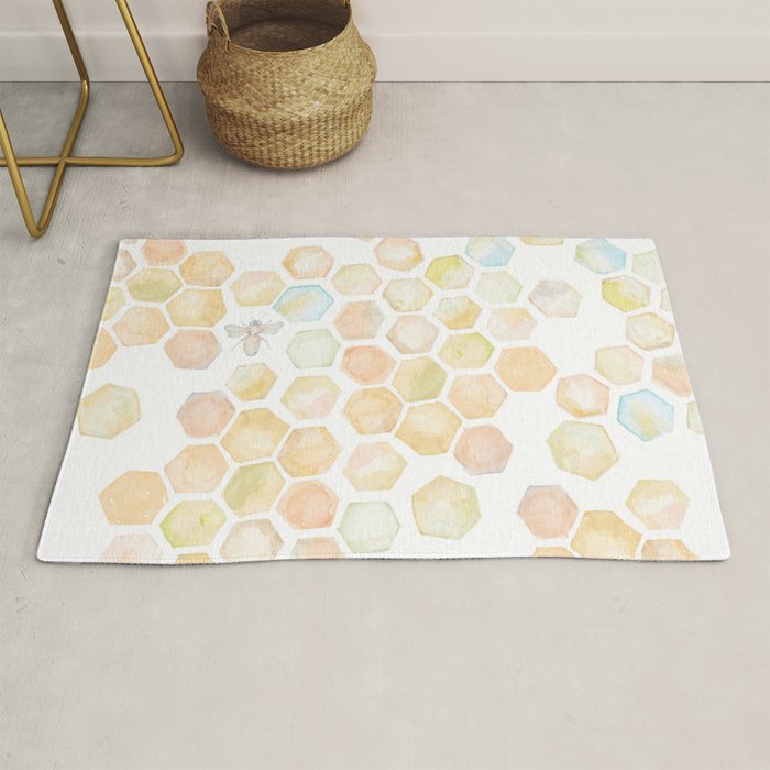 Bee and honeycomb watercolor Rug Gallery Image 1