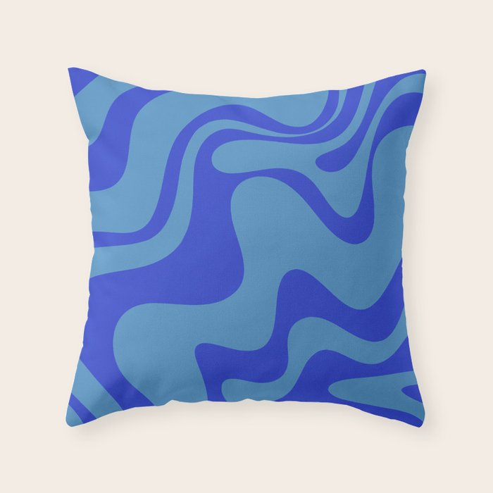 Retro Liquid Swirl Contemporary Abstract Pattern 2 in Cobalt Blue Throw Pillow Gallery Image 1