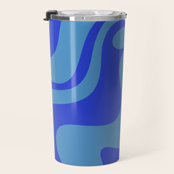Retro Liquid Swirl Contemporary Abstract Pattern 2 in Cobalt Blue Travel Mug Gallery Image 3