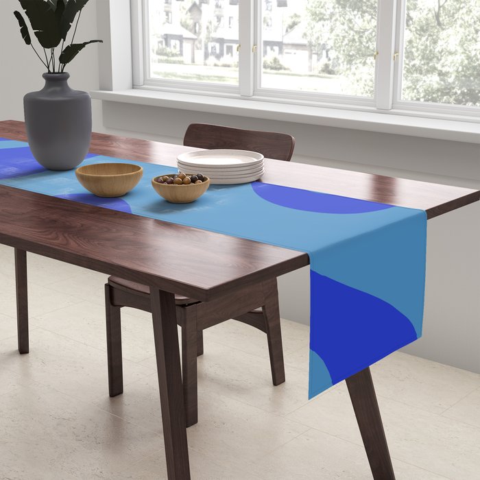 Retro Liquid Swirl Contemporary Abstract Pattern 2 in Cobalt Blue Table Runner Gallery Image 2