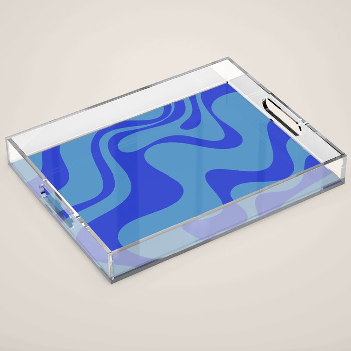 Retro Liquid Swirl Contemporary Abstract Pattern 2 in Cobalt Blue Acrylic Tray Gallery Image 1